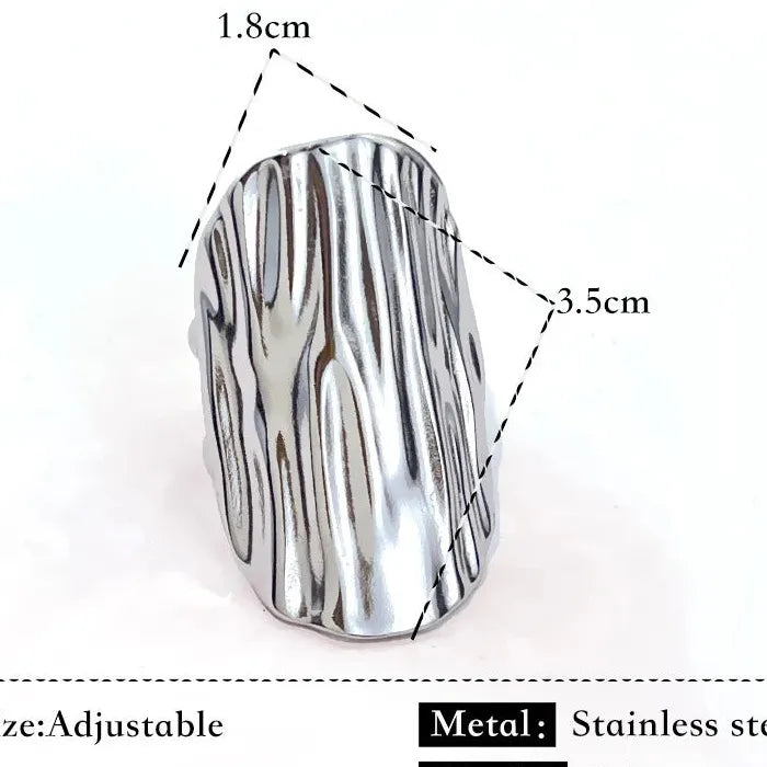 Stainless Steel Irregular Wide Open Ring Unisex Punk Jewelry for Men Women