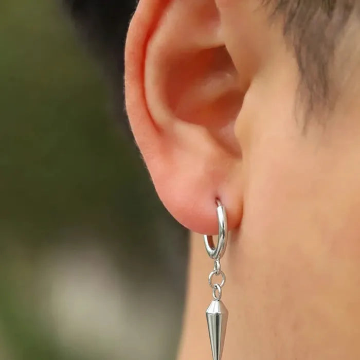 Stainless Steel Rivet Ball Drop Hoop Earrings Vintage Punk Jewelry Men Women