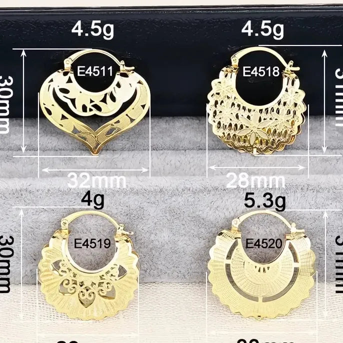 Geometric Hollow Out Copper Alloy Hoop Earrings Gold Color Wedding Jewelry