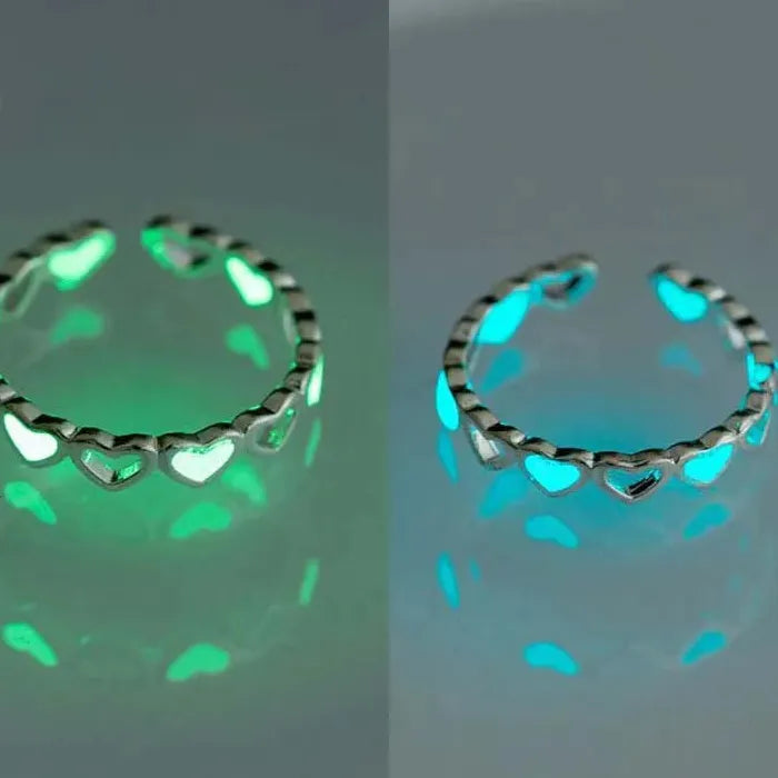 Adjustable Blue Heart Luminous Ring for Women Men Jewelry Gift Love Symbol