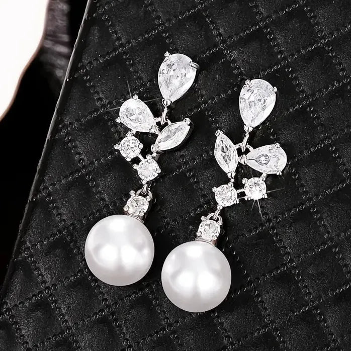 Elegant Drop Earrings with Simulated Pearls and Geometric Design for Women