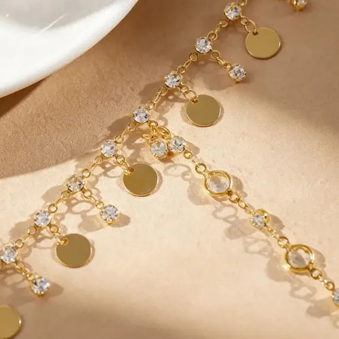 Imitation Zircon Sequin Tassel Beaded Chain Bracelet for Women Jewelry Gift