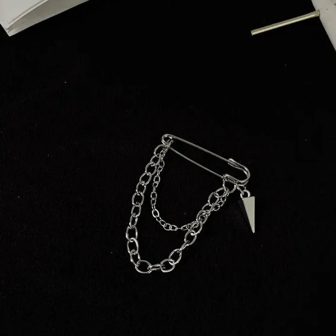 Vintage Dark Geometric Tassel Brooch for Men and Women Zinc Alloy Rhinestones
