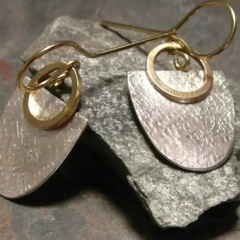 Copper Retro Metal Irregular Oval Round Hook Earrings Women’s Geometric Large Pendant