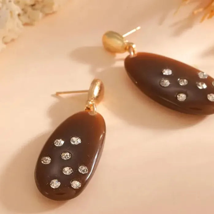 Vintage Long Oval Rhinestone Drop Earrings for Women Ladies Jewelry Gift
