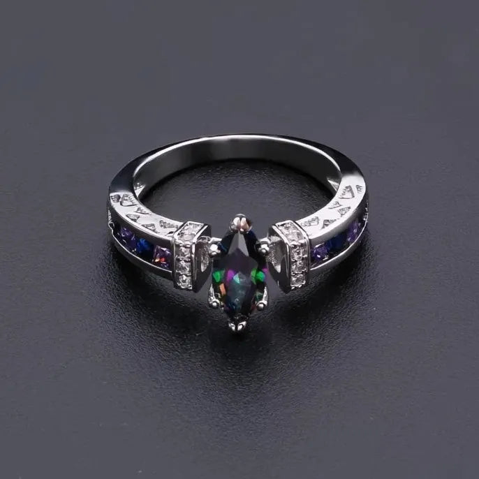 Vintage Marquise Purple CZ Prong Setting Brass Cocktail Ring Women Sizes 6-10