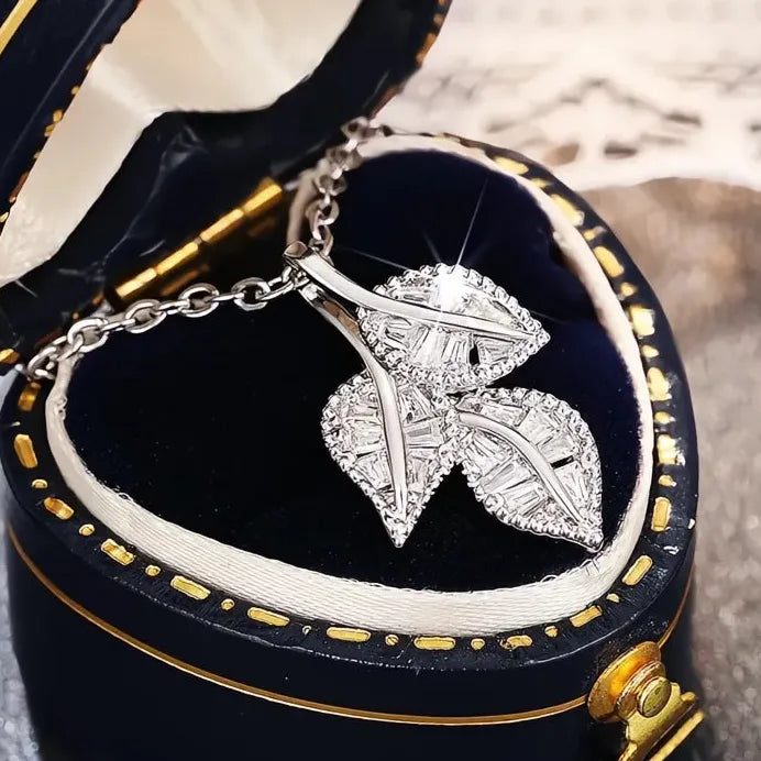 Leaves Pendant Necklace for Women Cubic Zirconia Bridal Wedding Jewelry Elegant