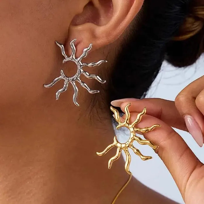 Exquisit Stainless Steel Sun Shape Stud Earrings for Women Rustproof Waterproof Jewelry