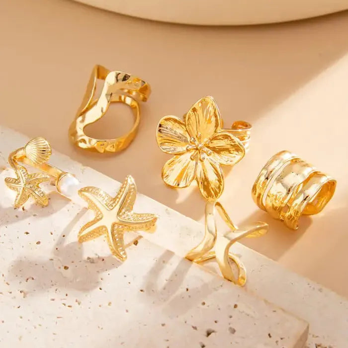 6Pcs Boho Irregular Open Metal Rings Unisex Jewelry Set Fashion Accessory