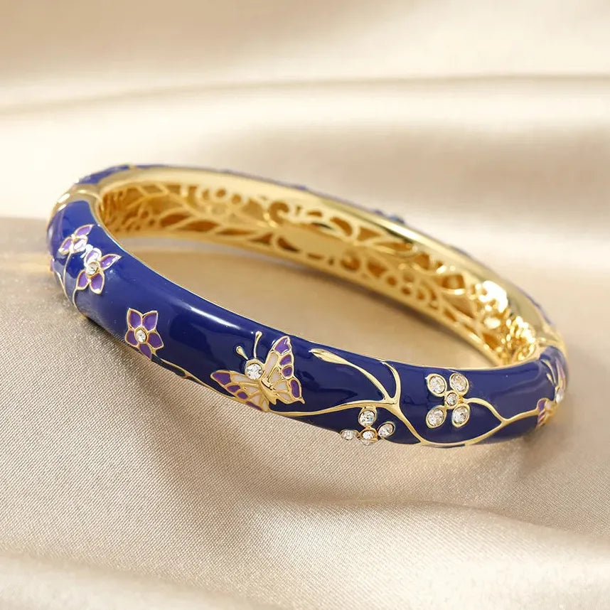 18k Gold Plated Stainless Steel Butterfly Enamel Bangle Featuring Zircon 2025