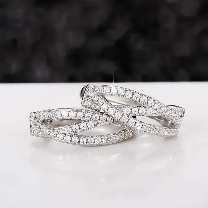 Geometric Twist Hoop Earrings with Cubic Zirconia Silver Tone Jewelry