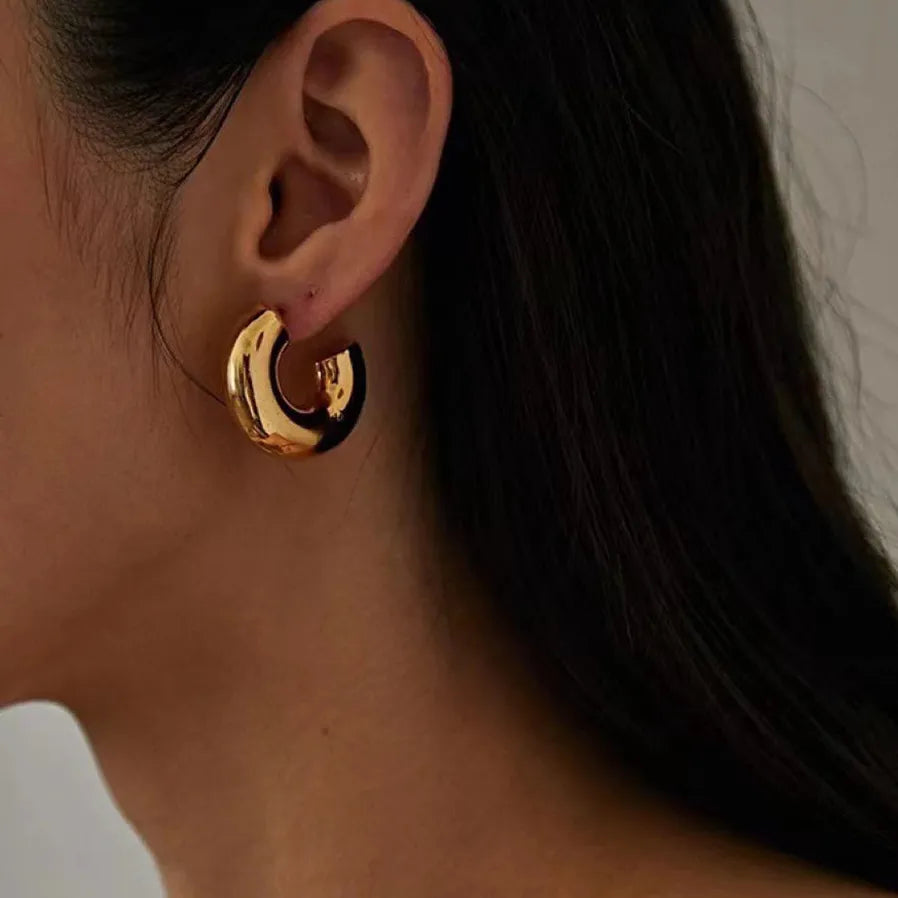 Gold Color Stainless Steel Chunky Round C Shape Clip Punk Earrings for Women