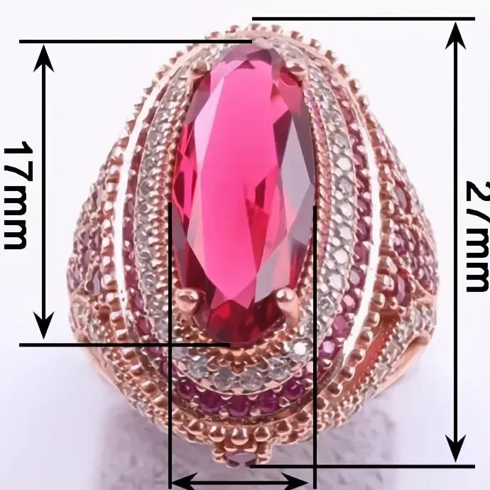 Women’s Red Oval CZ Brass Ring Geometric Cocktail Wedding Anniversary Gift