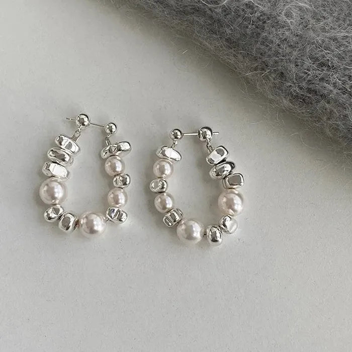 Vintage 925 Silver Needle Simulated Pearl Drop Earrings for Women