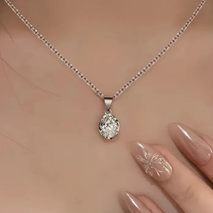Minimalist Copper Alloy Geometric Pendant Necklace with Cubic Zirconia for Women