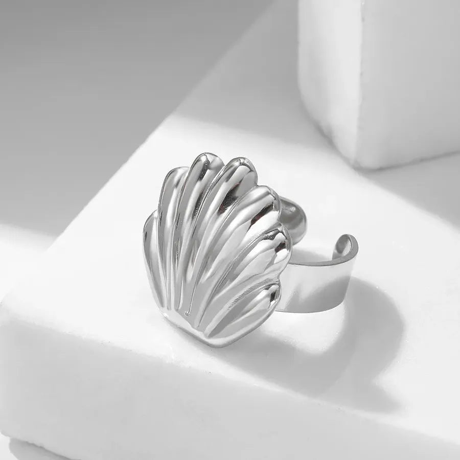 Vintage Stainless Steel Ocean Starfish Scallop Open Ring for Women Men Jewelry
