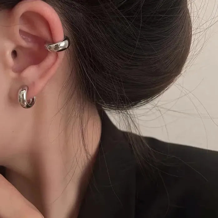 Unique Asymmetry Round Cartilage Metal Ear Clips Fake Piercing Gift Jewelry