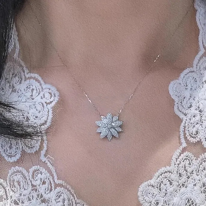 Elegant Women's Engagement Flower Pendant Necklace Copper Alloy CZ Jewelry