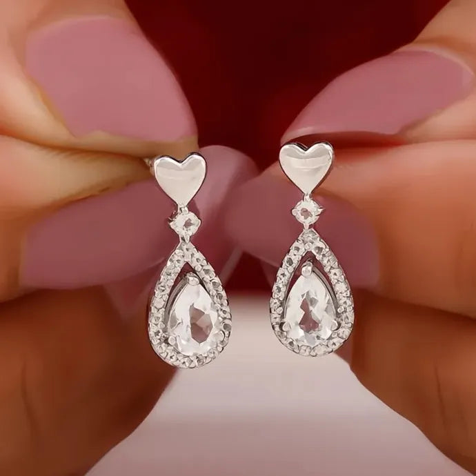 Heart Shape Dangle Earrings with Pear Cut Cubic Zirconia Copper Alloy Jewelry