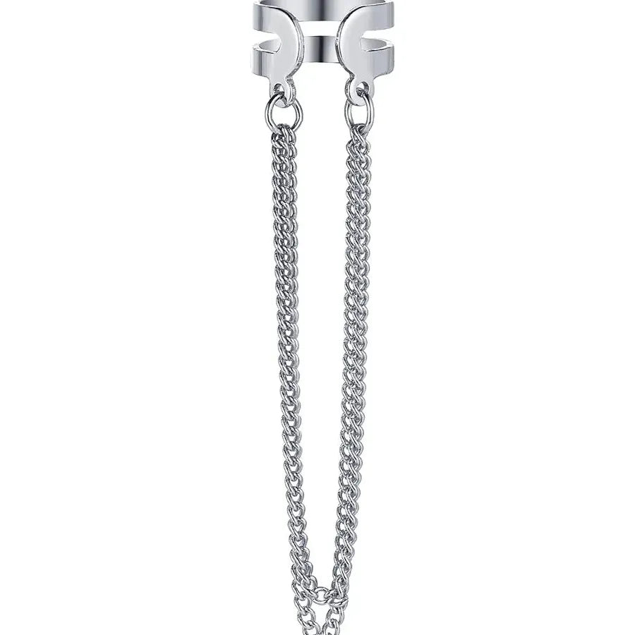 Silver Long Tassel Clip-On Earrings for Women Zinc Alloy No Piercing