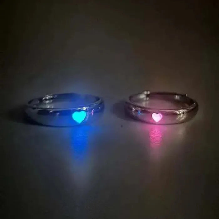Adjustable Blue Heart Luminous Ring for Women Men Jewelry Gift Love Symbol