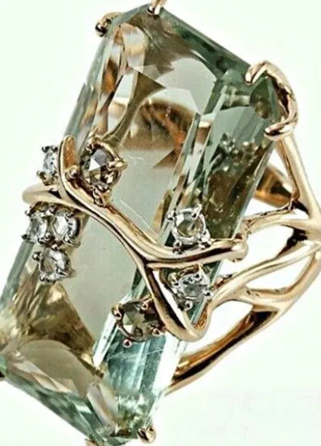 Stunning Gold Plated Zinc Alloy Cocktail Ring with Large Square Zircon Unisex