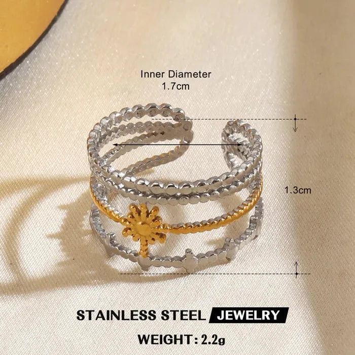 Adjustable Stainless Steel Geometric Heart Flower Ring for Women Jewelry Gift