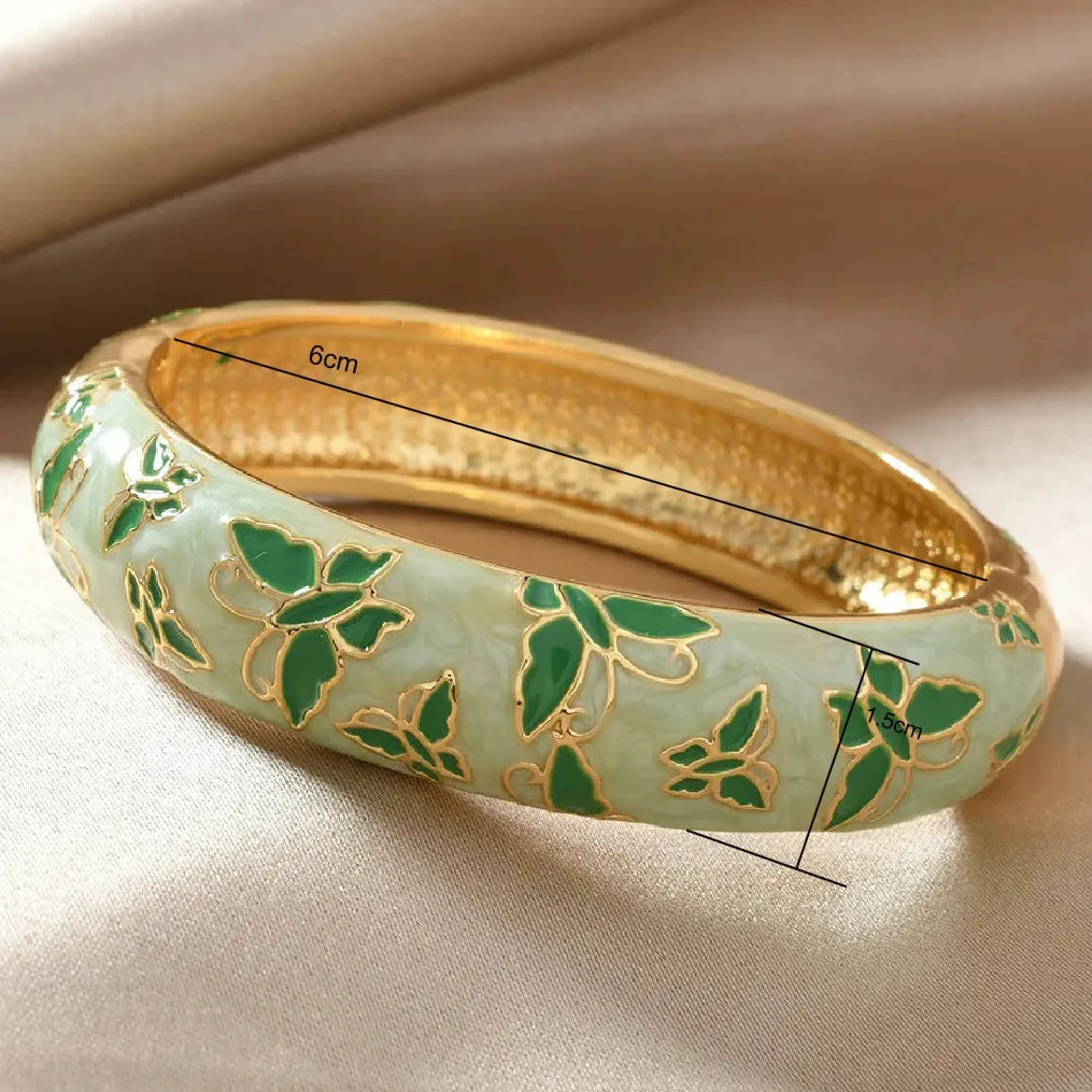 Multicolor Drip Enamel Wide Thick Openable Butterfly Bangle Bracelet Women