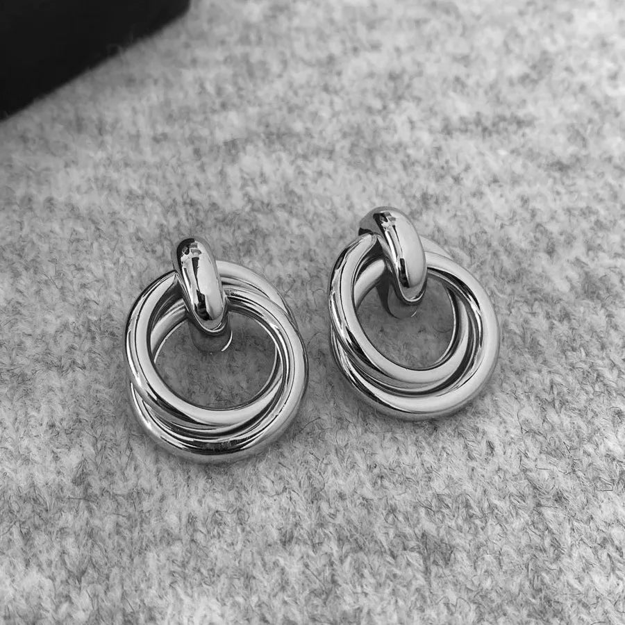 Three Layer Small Circle Knot Stud Earrings Zinc Alloy Gold Punk Jewelry