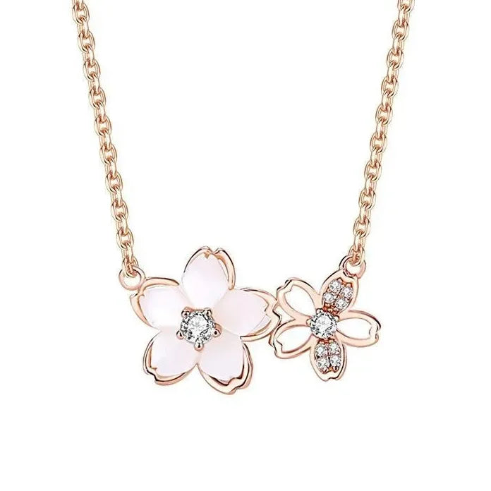 Luxury Shiny Sakura Pendant Women’s Trendy Flower Necklace Jewelry Gift