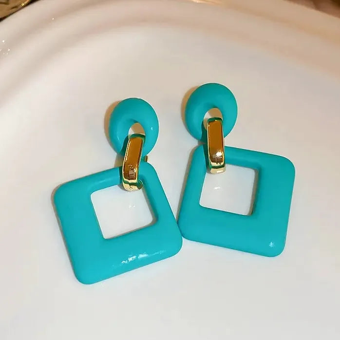 Rose Red Yellow Green Fluorescent Acrylic Square Drop Earrings for Women Stylish Jewelry