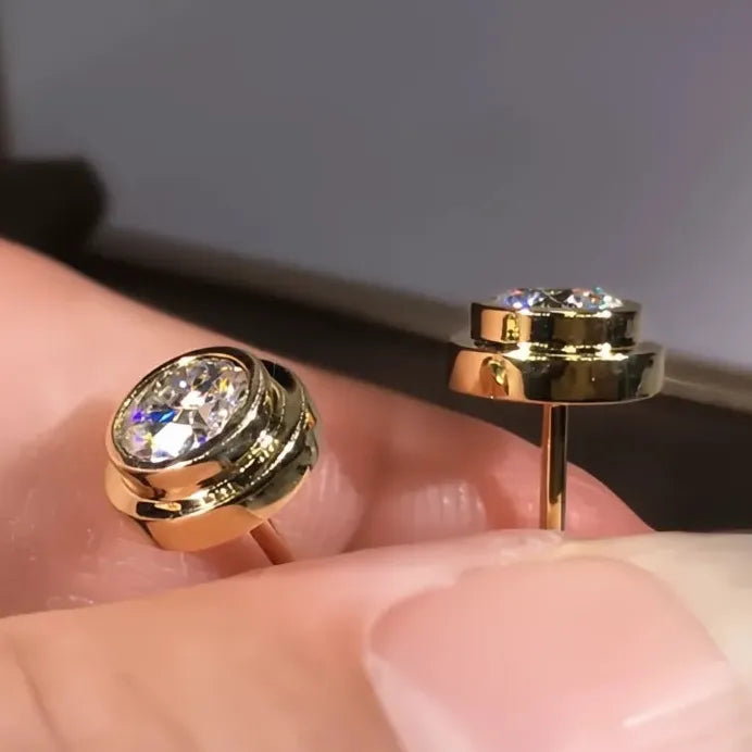 Elegant Gold Geometric Cubic Zirconia Stud Earrings for Women