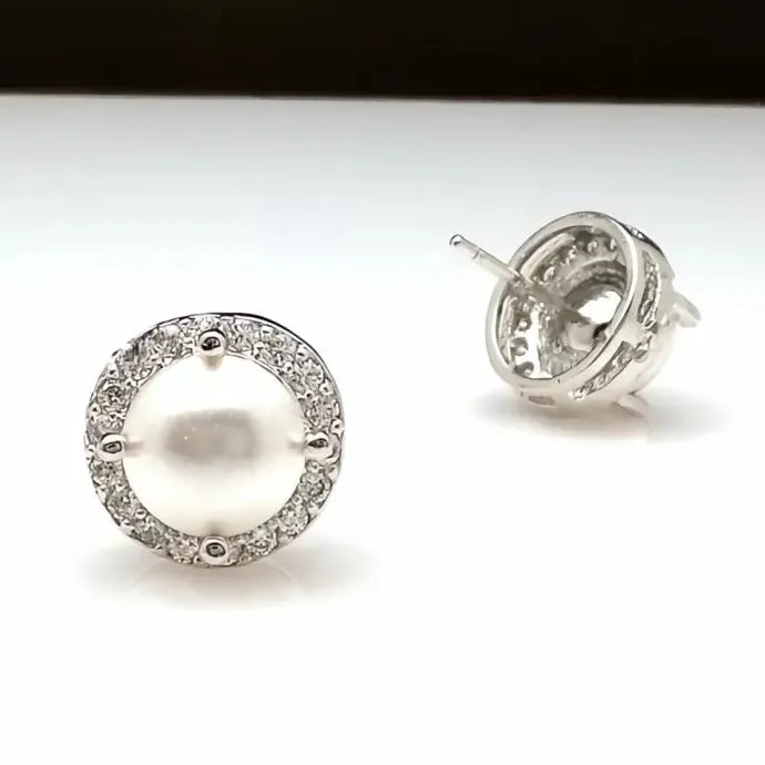 Classic Simulated Pearl Cubic Zirconia Stud Earrings for Women Copper Alloy