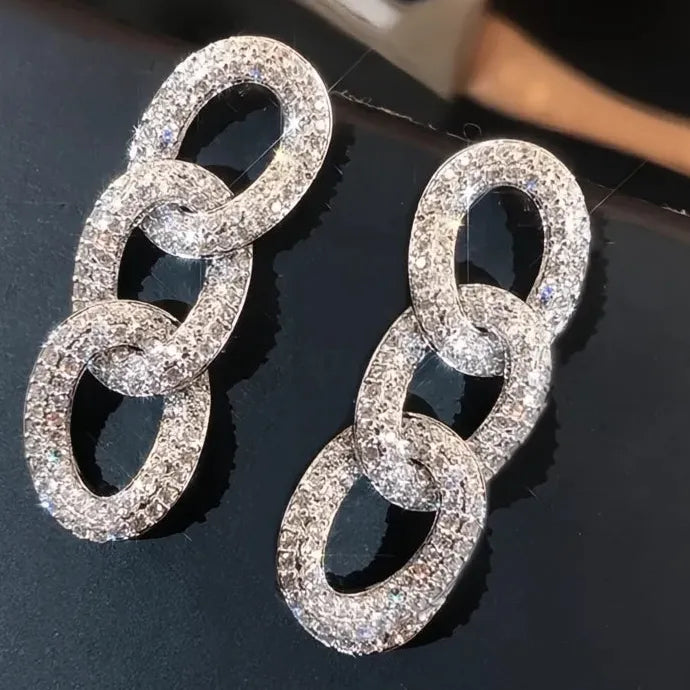 Luxury Copper Alloy Chain Link Earrings for Women with Cubic Zirconia Crystal