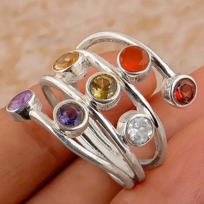 Colorful CZ Multi-layer Geometric Brass Rings for Women Party Accessory