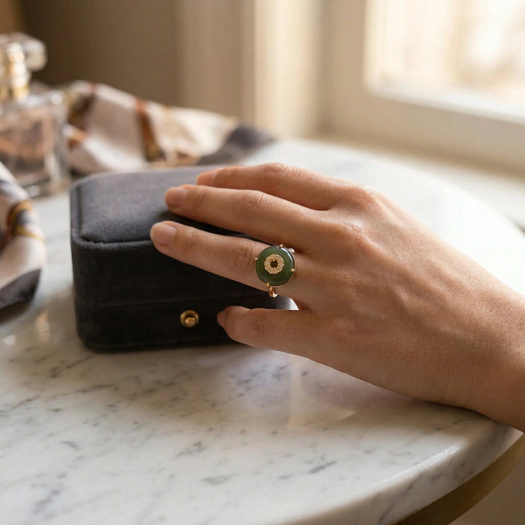18K Gold Plated Green Donut Stainless Steel Ring for Women Wedding Jewelry