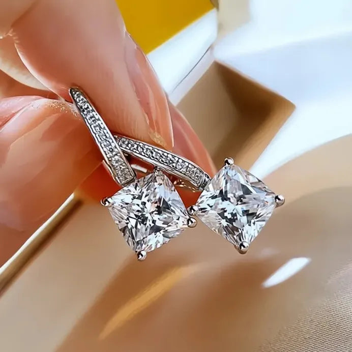Geometric Drop Earrings with Shining Princess CZ for Women’s Party & Wedding