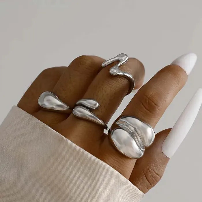 3Pcs Punk Gold Lava Geometric Rings Set for Women 2024 Trendy Jewelry