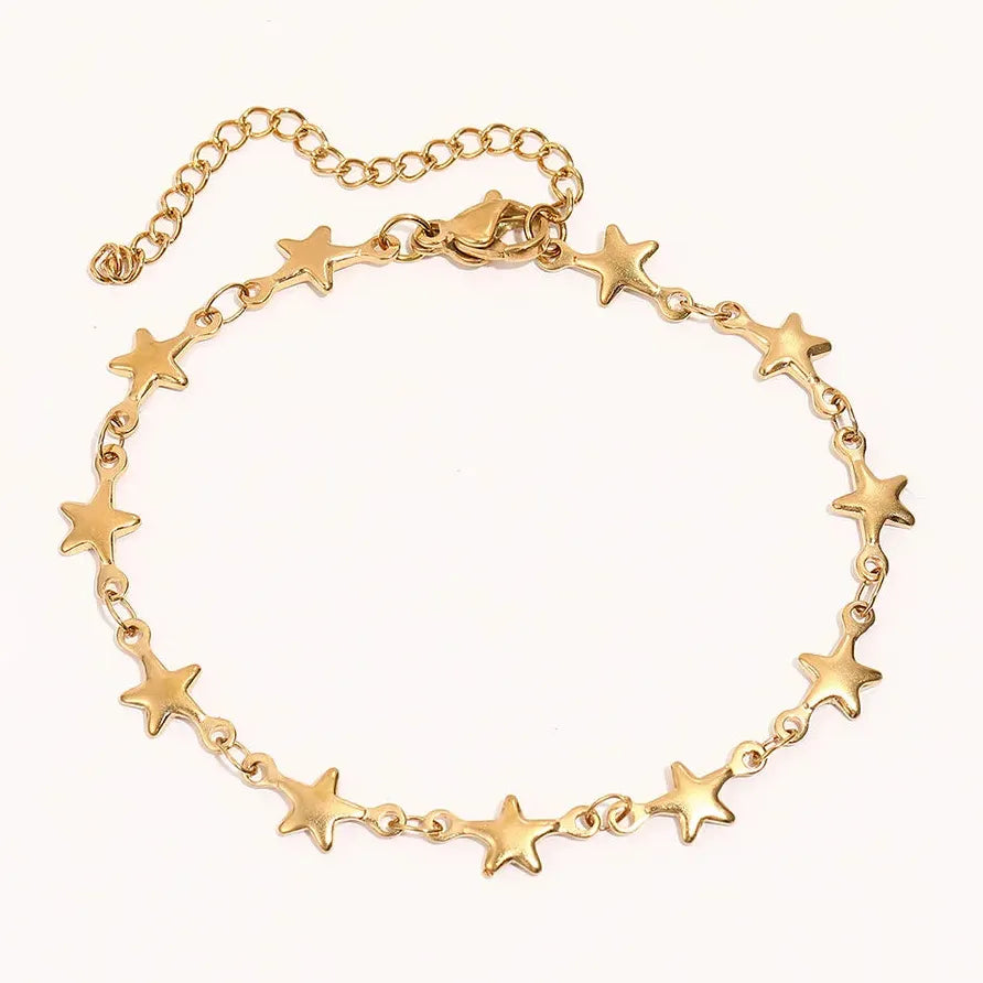 2Pcs Stainless Steel Star Double-Layer Waterproof Anklets for Women