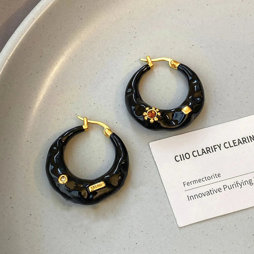 Vintage Black Enamel Drip Glaze Copper Hoop Earrings for Women Trendy Gift Jewelry