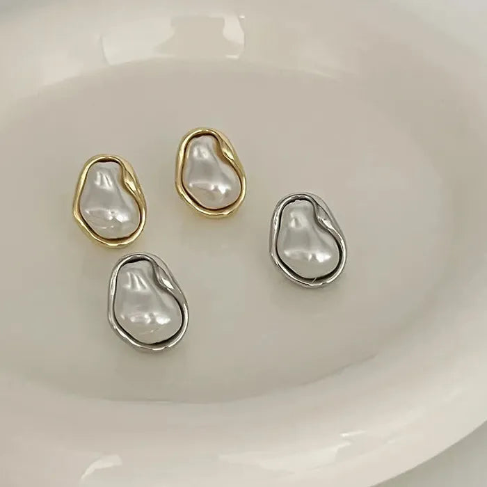Geometric Irregular Pearl Zinc Alloy Earrings Women 2026 Minimalist Gift