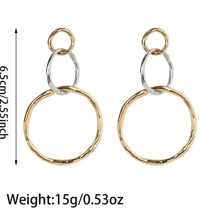 Vintage Gold Silver Irregular Round Zinc Alloy Drop Earrings for Women