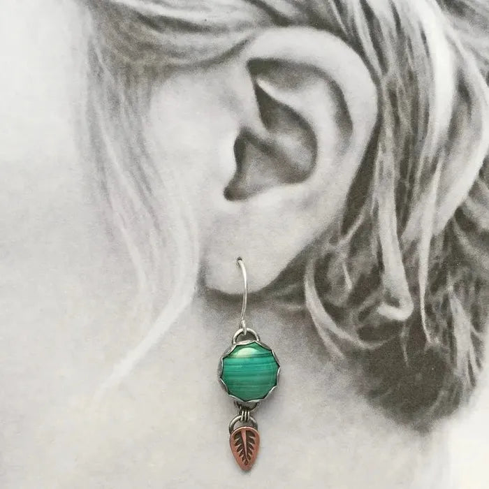 Retro Geometric Zinc Alloy Pendant Earrings Green Watermelon Pattern Jewelry Women