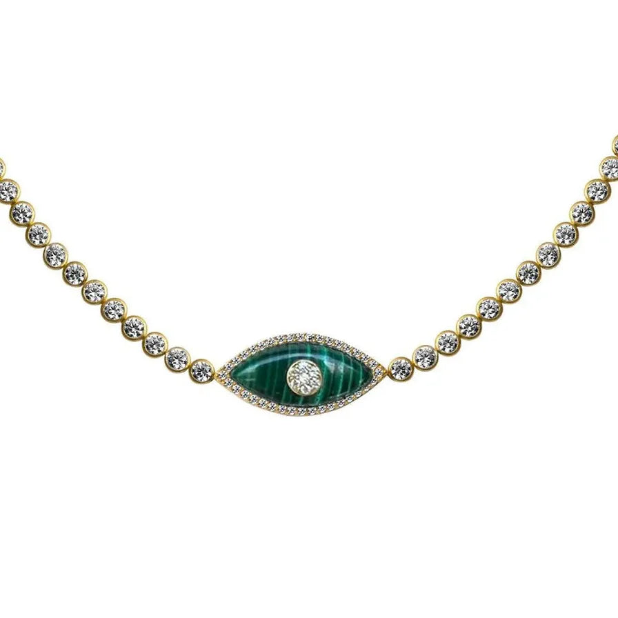 18K Gold Plated Turkey Rhinestone Evil Eye Opal Turquoise Zircon Choker Necklace