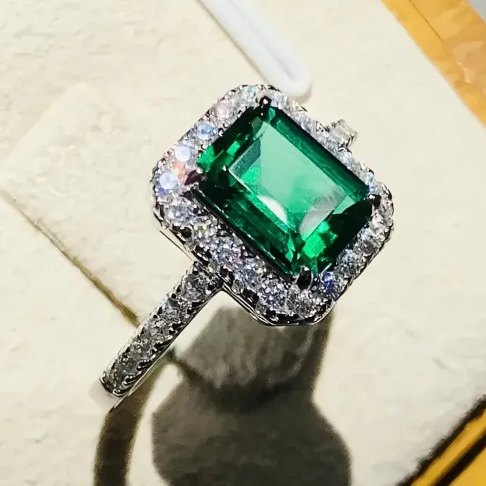 Luxury Green Cubic Zirconia Geometric Wedding Ring for Women Brass Bling