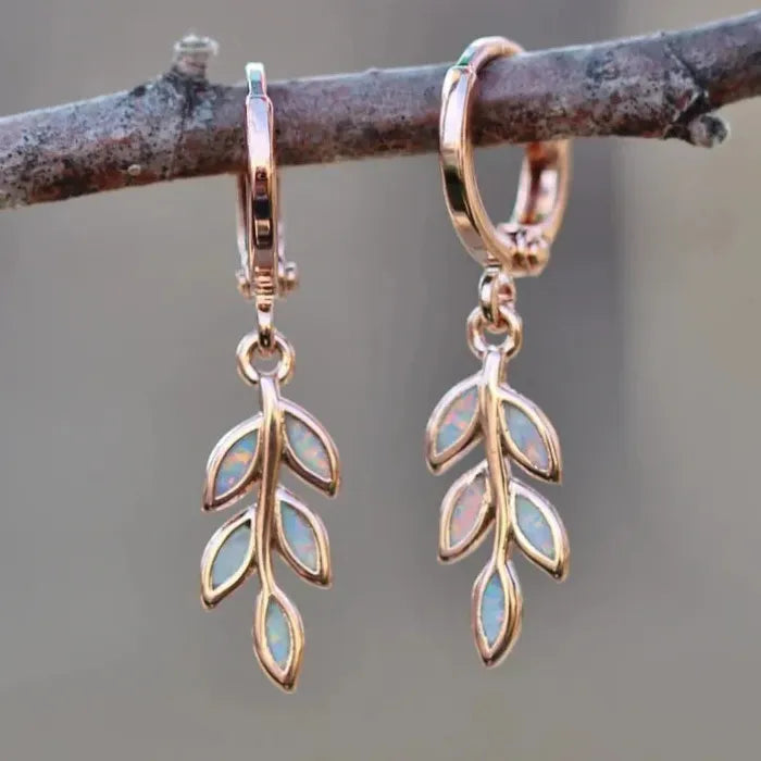 Rose Gold Dripping Oil Leaves Earrings Women Zinc Alloy Geometric Party Jewelry