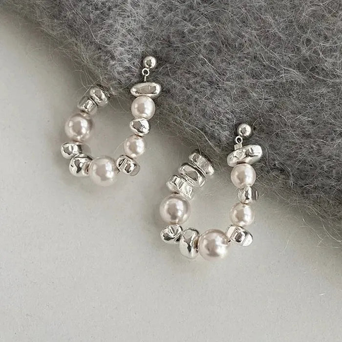 Vintage 925 Silver Needle Simulated Pearl Drop Earrings for Women