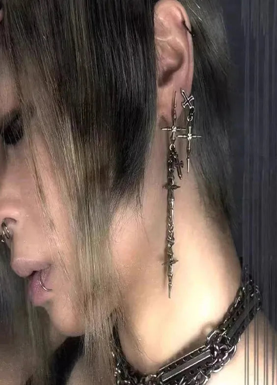 Copper Cross Patchwork Earrings Neo-Gothic Unisex Jewelry Gift Statement