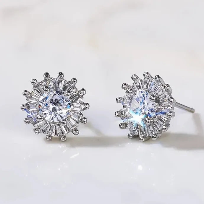 Luxury AAA CZ Geometric Brass Stud Earrings for Women, 7 Colors