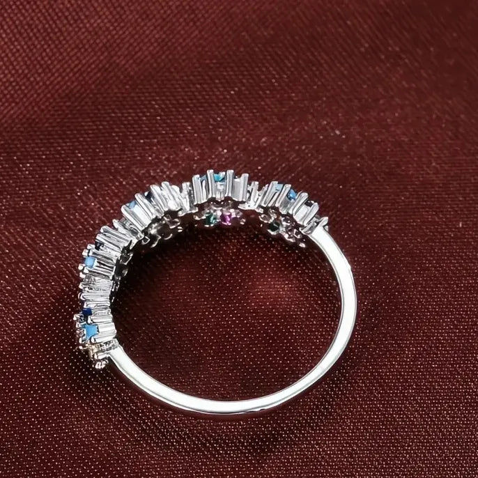 Colorful Cubic Zirconia Geometric Brass Wedding Rings for Women Gift